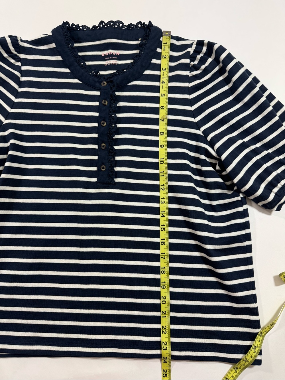 Boden Puff Sleeve Henley Top Preppy Nautical Stripe - Picture 7 of 8